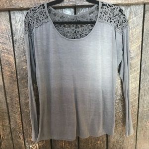 Blue/Gray long sleeve top with knitted lace detail